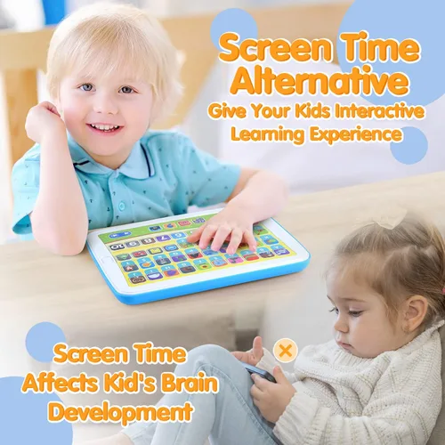 Vista 4 de PLAY Juguetes bilingües de aprendizaje de español e inglés para niños pequeños de 1 a 3 años, tableta de aprendizaje interactiva para niños