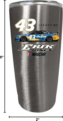 Vista 5 de NASCAR #43 Erik Jones - Vaso aislado de acero inoxidable, 16 onzas (acero inoxidable)