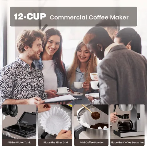 Vista 8 de SYBO Cafetera comercial para verter sobre 12 tazas SF-CB-2GA