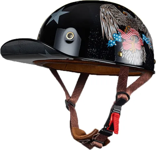Vista 12 de Casco de motocicleta de estilo alemán abierto para hombres y mujeres, casco retro de béisbol, certificado por DOT, con protección solar, casco
