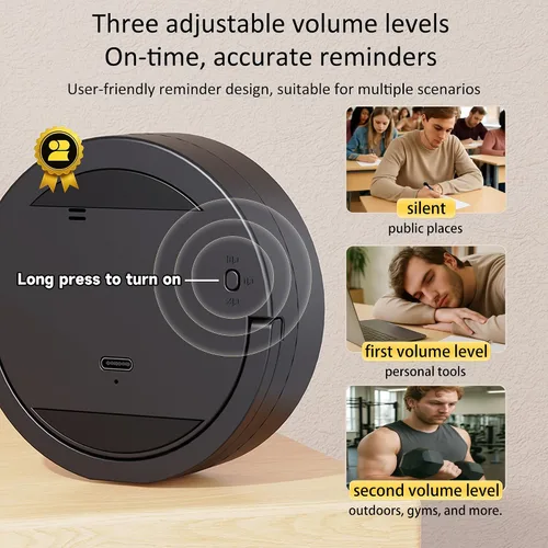 Vista 2 de Temporizador digital de cocina, temporizador visual magnético recargable con pantalla LED grande, volumen ajustable para aula, cocina, fitness