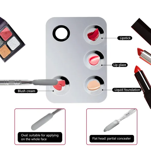 Vista 6 de Mejora la paleta de maquillaje de mezcla, paleta de acero inoxidable con herramienta de espátula para mezclar cosméticos y pigmentos, Nail art