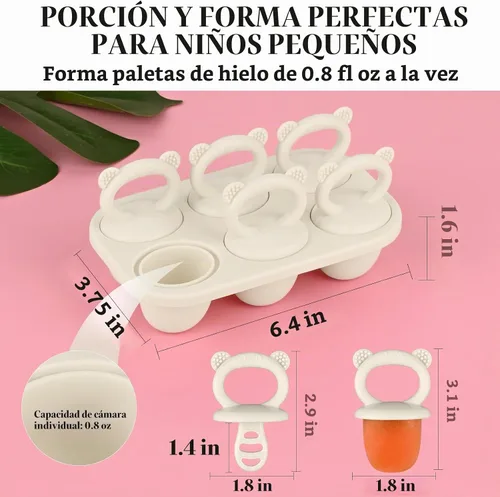 Vista 3 de Sakolla Moldes de silicona para paletas de bebé con 6 cavidades, moldes para paletas de leche materna para alivio de la dentición, molde de paletas
