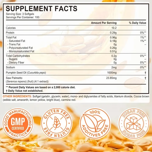 Vista 3 de ITSDAWN Cápsulas de aceite de semilla de calabaza, extracto de semilla de calabaza 2 en 1, 300 cápsulas blandas, apoya el crecimiento del cabello