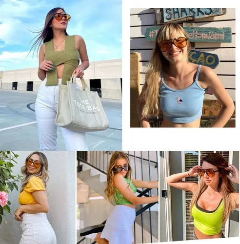 Vista 6 de Lentes de sol estilo aviador vintage para mujeres y hombres, marco retro de gran tamaño, lentes amarillos de los años 70