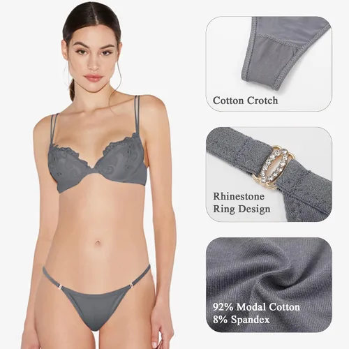Vista 2 de Aijolen Tangas de algodón para mujer, tangas con espalda en T, tiro bajo, con diamantes de imitación, paquete múltiple