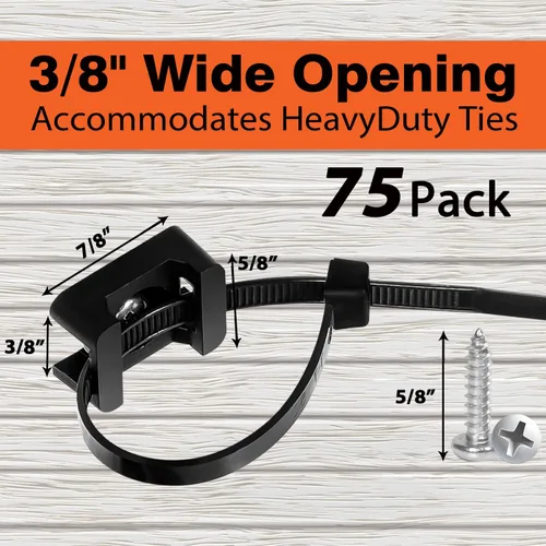 Vista 2 de 75 bridas para cables con base de sujeción para cables de 6 pulgadas y 0.19 pulgadas y tornillo de acero inoxidable, clips organizadores de cables