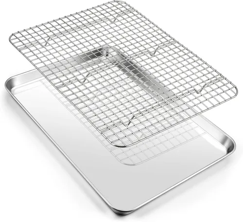 Vista 10 de Joyfair - Bandeja para hornear de 9 pulgadas con estante de enfriamiento, bandejas para horno tostador de acero inoxidable con rejillas de rejilla