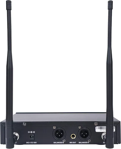 Vista 3 de Sistema Sound Town de micrófono inalámbrico UHF de metal de 200 canales con 2 micrófonos de mano y escaneo automático, para iglesia, escuela, boda