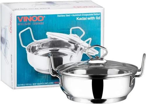 Vista 8 de Vinod Utensilios de cocina para inducción Kadai con tapa plateada 2 litros