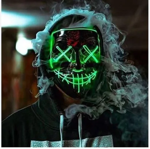 Vista 2 de Máscara de Halloween con luz LED para festivales Cosplay Purge