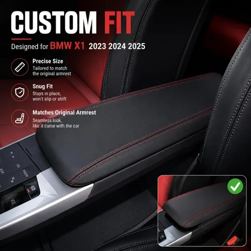 Vista 3 de Accesorios interiores personalizados para BMW X1 2023 2024 2025 Funda de cuero para reposabrazos central, cojín protector de reposabrazos central