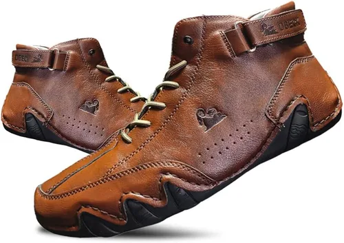 Vista 28 de JishinGal Botas Chukka de ante para hombre, ligeras, descalzas, para caminar, al aire libre, informales, italianas, hechas a mano, de caña alta, sin