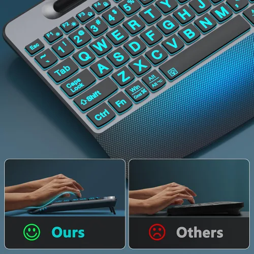 Vista 4 de JOYACCESS Large Print Backlit Wireless Keyboard,2.4G Full Size Ergonomic Keyboard with Wrist Rest, 7-Color Light up and Oversiez Letter for Computer