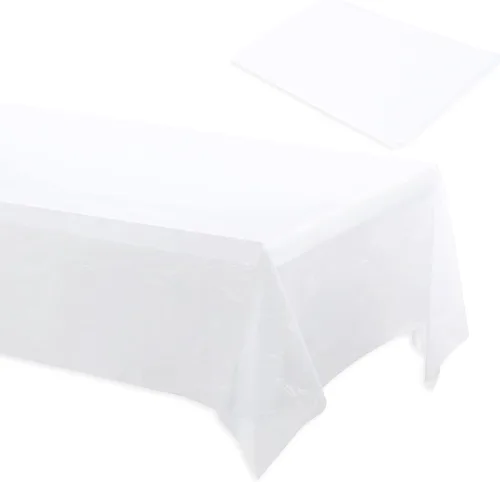 Vista 8 de Manteles de plástico blanco a granel Paquete de 154 36 x 108 pulgadas Se adapta a mesas plegables y de picnic estándar Plegado, fácil