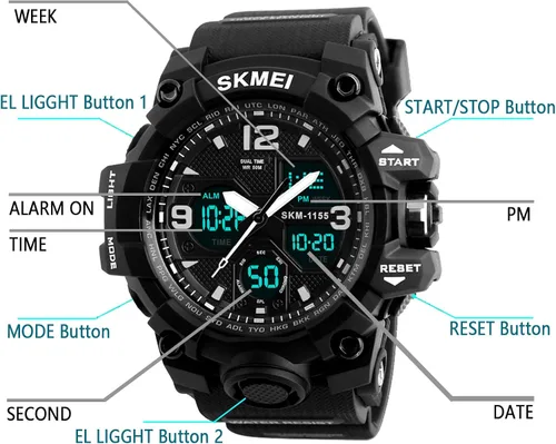 Vista 5 de Mens Analog Digital LED 50M Waterproof Outdoor Sport Watch Military Multifunction Casual Dual Display 12H24H Stopwatch Calendar Wrist Watch