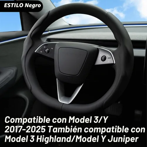 Vista 2 de Funda decorativa para volante de Tesla Model Y/Juniper 2017-2025, compatible con el modelo 3/Highland de gamuza para volante, protección