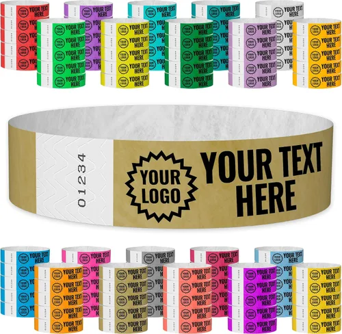 Vista 17 de Tyvek - Pulseras personalizadas de 3/4 de pulgada para eventos - Personalizadas con imagen o logotipo (tipo papel) Personalize w/ Clipart Text &