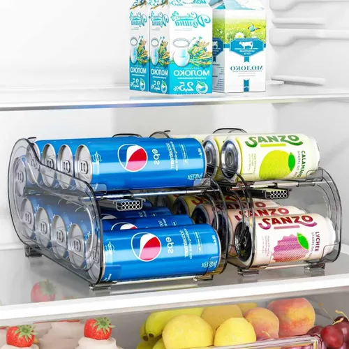 Vista 6 de Organizador de bebidas para refrigerador, dispensador organizador de latas de soda para refrigerador con rodado automático, organiza latas