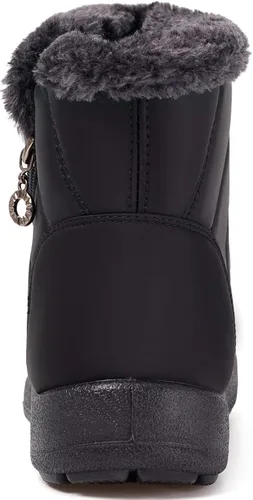 Vista 3 de Eagsouni Botas de nieve para mujer, botines de invierno para mujer, con forro de piel cálida, botines gruesos con cremallera, zapatos planos