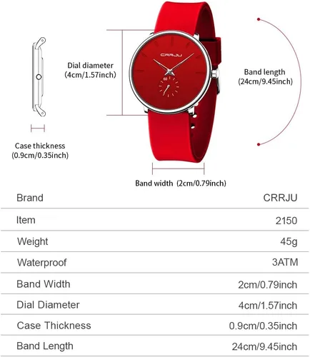 Vista 4 de CRRJU Mens Women Watch Casual Stylish Waterproof Quartz Unisex Wristwatches, Ultra Thin Watches for Men Women, Colorful Silicone Band