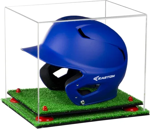 Vista 100 de Better Display Cases Vitrina acrílica para casco de bateo de béisbol con espejo, elevadores rosados, montaje en pared y base de espejo (V22/A012)