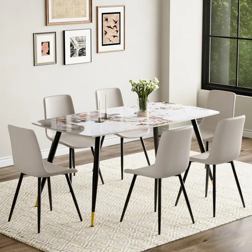 Vista 79 de Juego de 4 mesas de comedor negras para mesa de comedor de 4,50 pulgadas para 4, sillas de cocina de piedra sinterizada, fácil de montar, adecuado
