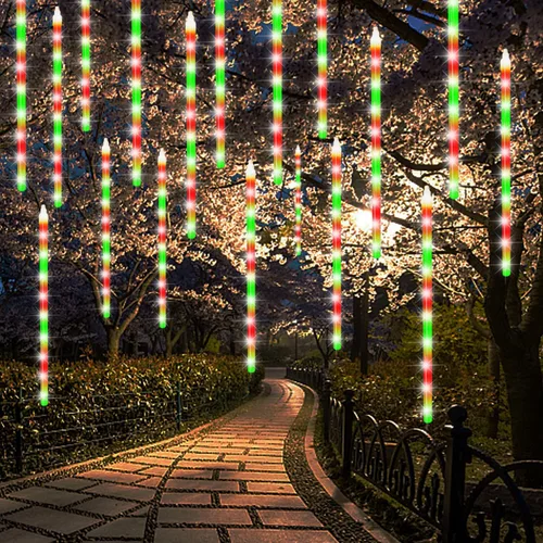 Vista 9 de LJLNION Luces de Lluvia de Meteoros, Luces de Navidad de Carámbanos para Exteriores de 12 Pulgadas, 8 Tubos 288 LED Luces de Carámbano Luz de Nieve
