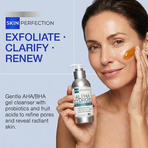 Vista 8 de Skin Perfection Limpiador probiótico de ácido alfa hidroxi, gel salicílico láctico, exfoliante, refina los poros grandes, sin parabenos, sin sulfatos