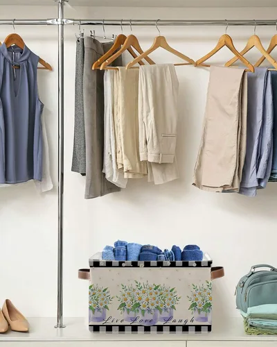 Vista 5 de Cestas de almacenamiento grandes, paquete de 2 cajas de almacenamiento plegables con diseño floral de primavera, organizador de lavandería