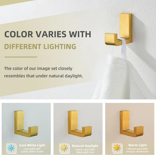 Vista 4 de Gancho Simple de Ángulo para Toalla de Baño, Gancho de Pared para Abrigatos de Ducha de Acero Inoxidable SUS 304, Perchero para Bata de Baño, Dorado