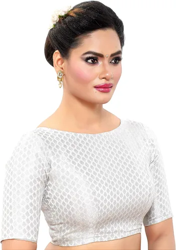 Vista 3 de Madhu Fashion Blusa de sari de brocado con mangas hasta el codo para mujer