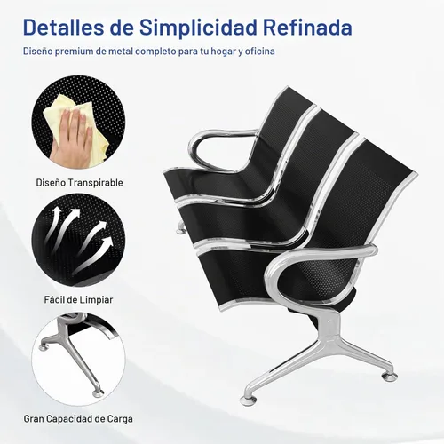 Vista 4 de KINTNESS Silla de recepción de espera - Bancos de sala de espera, silla de oficina, sillas de sala de espera resistentes con brazos de 3 asientos