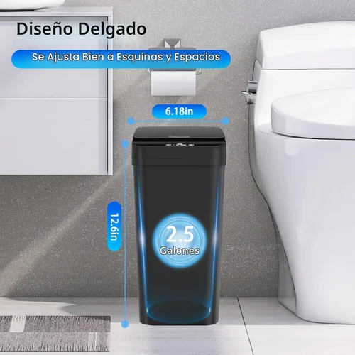 Vista 3 de Paquete de 3 cubos de basura automáticos pequeños para baño con tapa - Cubo de basura sin contacto de 2.5 galones, cubo de basura inteligente