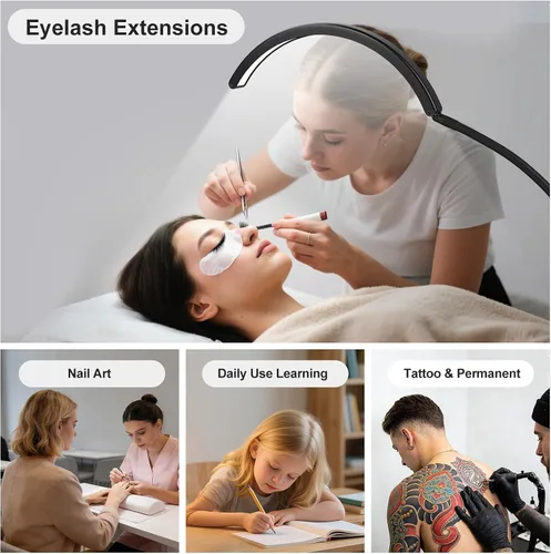 Vista 6 de Luz de media luna para escritorio de uñas, lámpara de manicura LED profesional sin sombras con abrazadera, 3 modos de color y 10 niveles de brillo