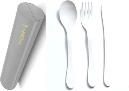 Vista 8 de Knork Juego de almuerzo de viaje con tenedor y cucharadita de acero inoxidable original, utensilios de 2 piezas más estuche ecológico Astrik