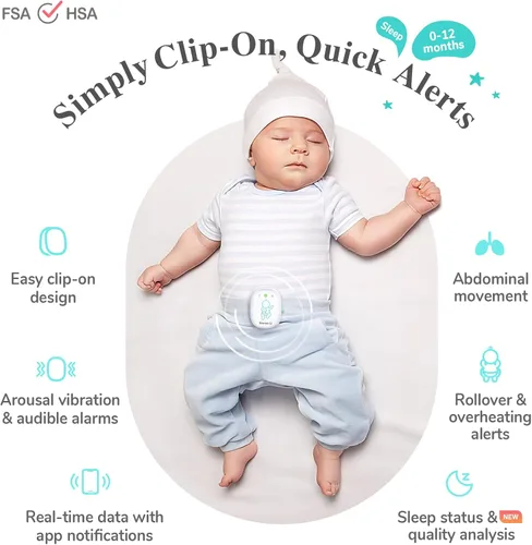 Vista 2 de Monitor para bebés Sense-U Pro: rastreadores de movimiento respiratorio, volteo y sobrecalentamiento para un mejor sueño, monitor de sueño