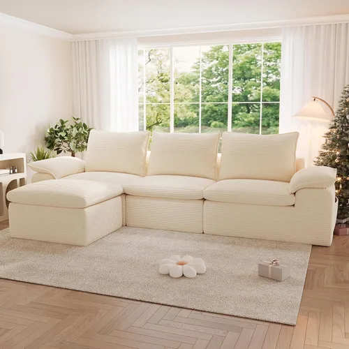 Vista 10 de Sofá cama convertible, sofá de 79 pulgadas sin huesos, sofá cama de corduroy, sofá chaise doble extragrande, futón en nube, sofá modular de piso