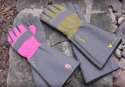 Vista 6 de G & F Products Florist Pro - Guantes de jardinería de rosa, palma de cuero sintético, protección contra espinas, manga larga