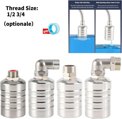 Vista 2 de Stainless Steel Floating Ball Valve Automatic Water Level Control 1/2 3/4 Float Tank Tower Shutoff(3/4",Side Water Inlet)