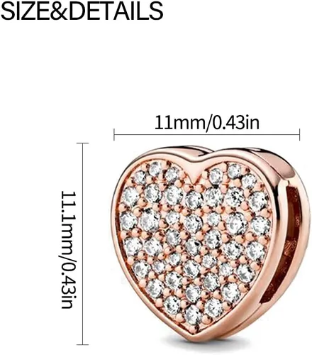 Vista 6 de KUNSIR Abalorio de plata de ley 925 con clip para reflejos, pulsera de malla, se adapta a pulseras planas, regalo para mujeres (forma de corazón)