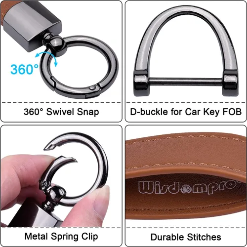 Vista 3 de Wisdompro Llavero de cuero genuino para automóvil llavero universal de cuero para hombres y mujeres giratorio en 360 grados con anillo en D