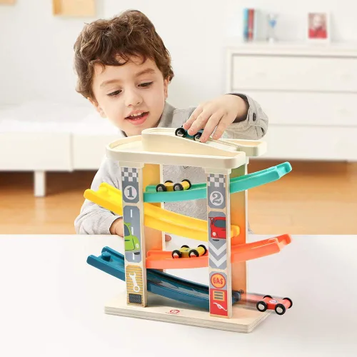 Vista 5 de TOP Bright Juguetes de rampa de madera para niños pequeños de 1 a 2 años de edad, habilidades motoras, pistas de carreras, rampa de automóvil
