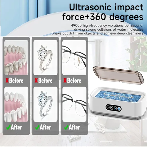 Vista 3 de Limpiador de joyas Máquina ultrasónica con 3 modos de temporizador digital, máquina de limpieza ultrasónica de 49 KHz con 22 onzas (22.0 fl oz)