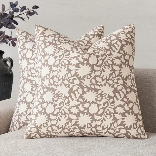 Vista 12 de Foindtower - Juego de 2 fundas de almohada decorativas con flores neutras estilo farmhouse, fundas de almohada boho para sofá, sofá cama