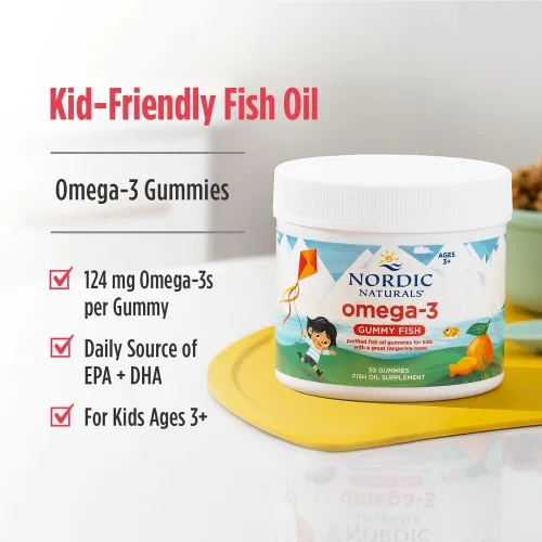 Vista 3 de Nordic Naturals Nordic Omega-3 Gummy Fish, Tangerine – 30 Gummy Fish – 124 mg de Omega-3 total con EPA y DHA – Sin OMG – 30 porciones
