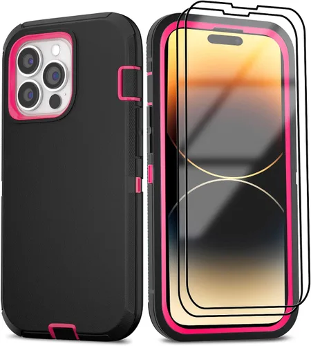 Vista 12 de Funda para iPhone 14 Pro Max de 6.7 pulgadas con 2 protectores de pantalla y soporte de funda de clip para cinturón, resistente protección de cuerpo