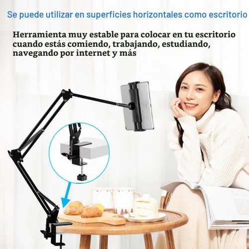 Vista 2 de Soporte para tablet ajustable, soporte plegable para cama, soporte universal flexible de aluminio para tableta con rotación de 360 grados