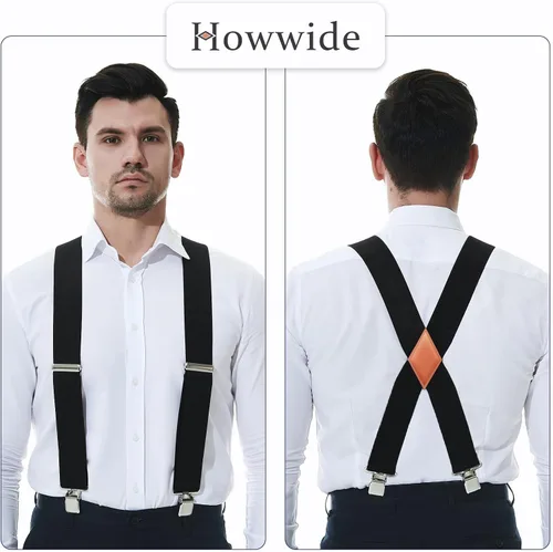 Vista 5 de Howwide Tirantes de 2 pulgadas para hombre resistentes con clips X-Back elástico ajustable