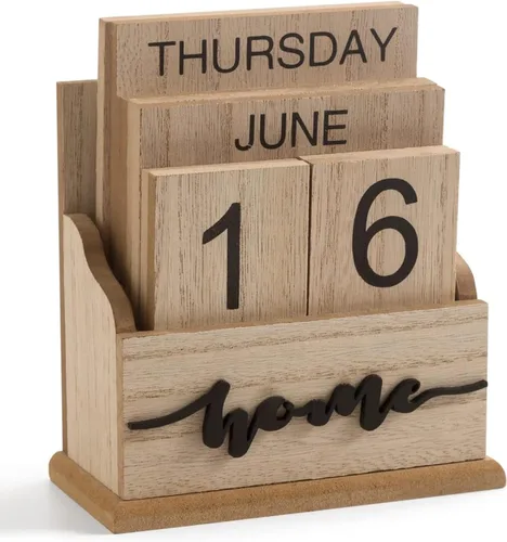 Vista 11 de Calendario perpetuo con bloques de madera, calendario para el hogar, día de San Valentín, regalo, decoración de oficina, escritorio, fecha, semana